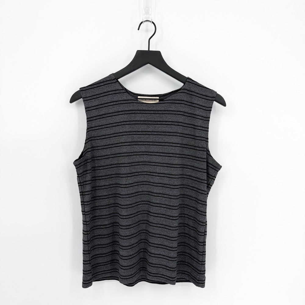 Vintage Casual Corner Minimalist Stripe Muscle Tank Gray Black Large